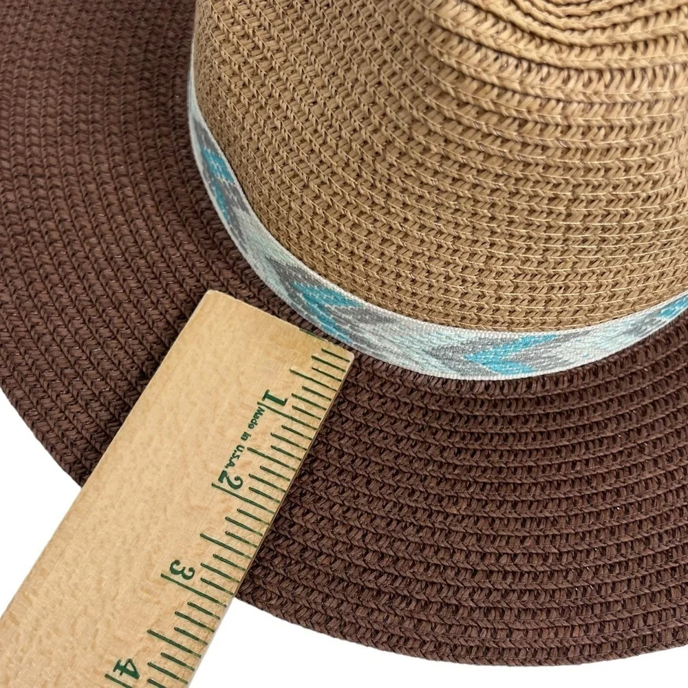 EDDIE BAUER ombre Panama Straw Hat 3” Brim two tone brown